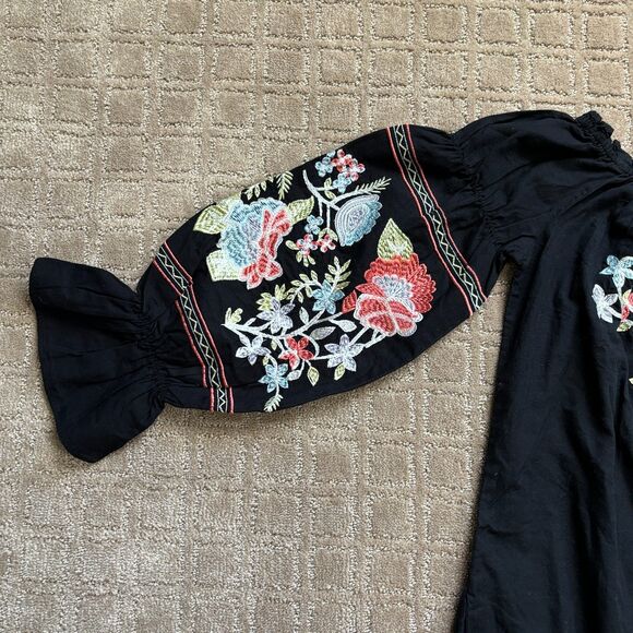 Free People Off-The-Shoulder Embroidered Dress Women's S Black Boho Festival - Picture 6 of 13